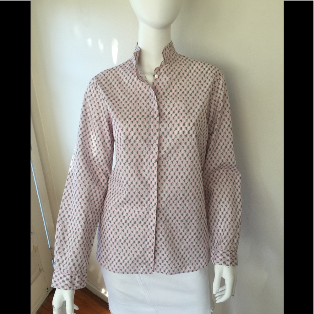 EUC Alain Figaret pink,grey,white geo pattern top